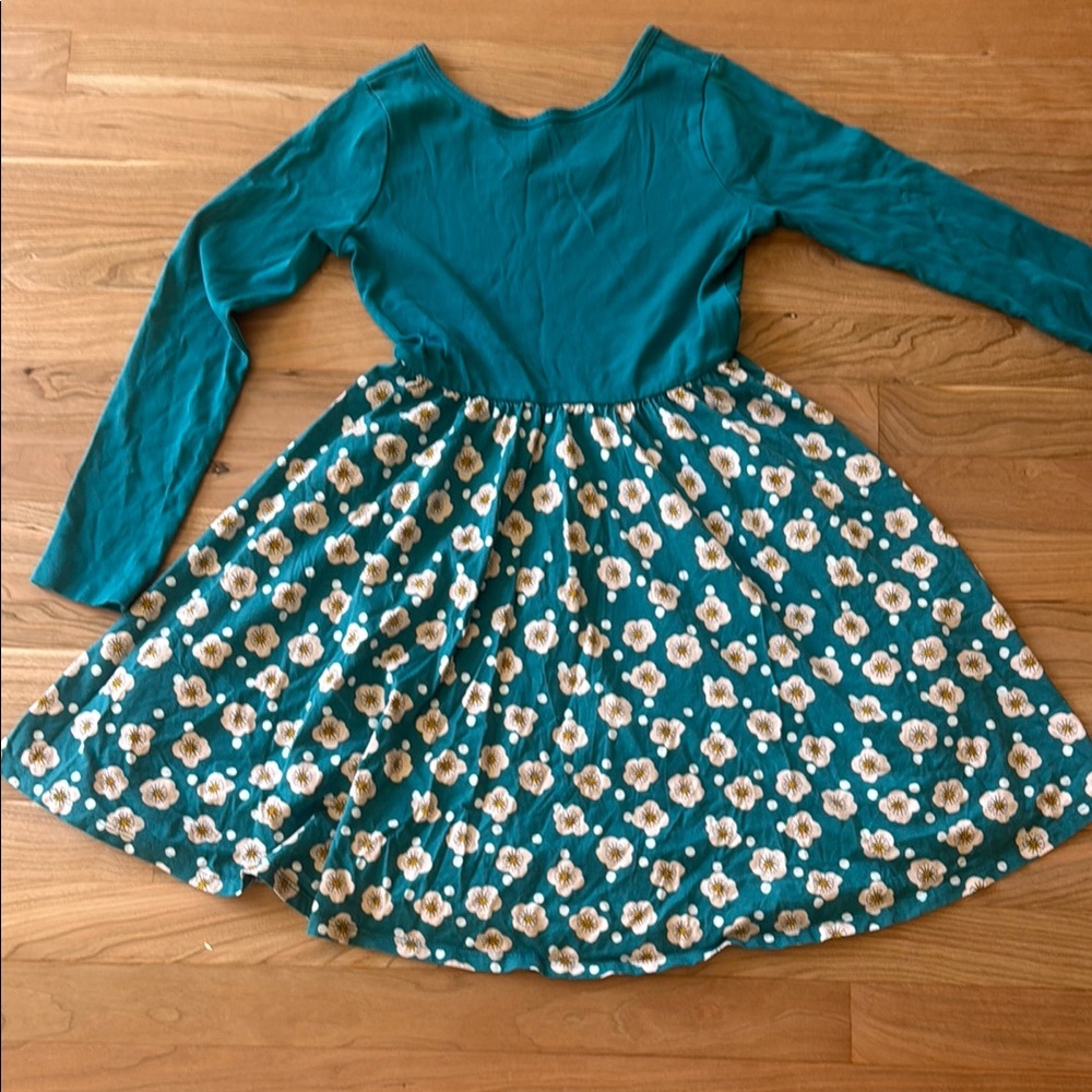 Girls Teal Long-Sleeve Floral Skater Dress